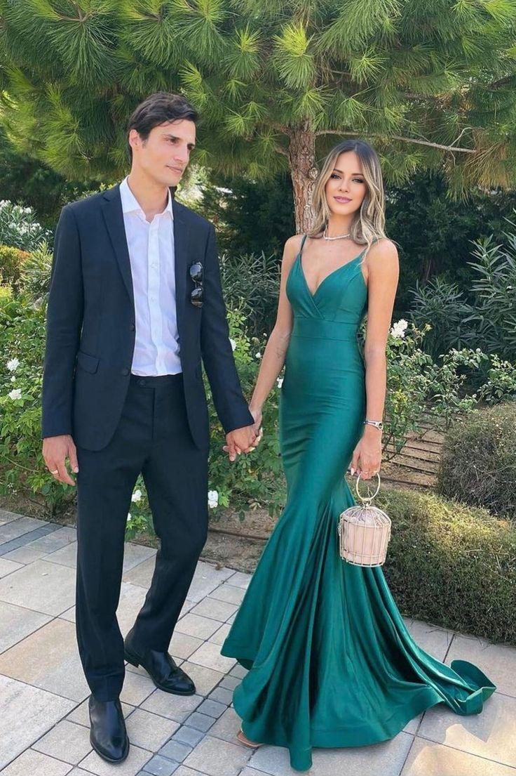 TingPo Wholesale Sexy Mermaid Straps Dark Green Backless Prom Dresses Evening Dress