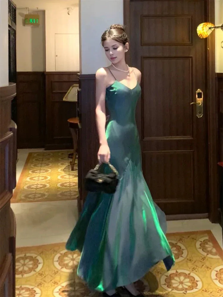 Wholesale Vintage Sheath Spaghetti Straps Sleeveless Green Long Prom Dresses Evening Dress formal wear dresses