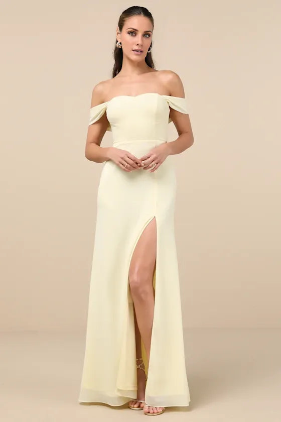 TingPo Wholesale Signature Elegance Magical Magnetism Pale Yellow Off-the-Shoulder Maxi Dress formal wear dresses