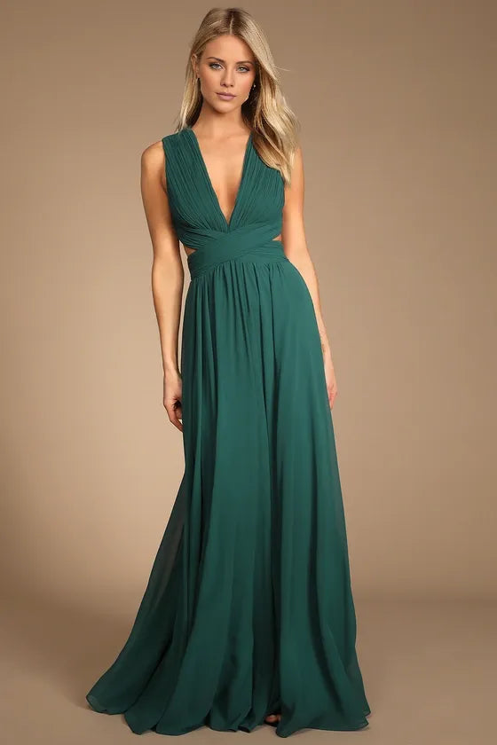 TingPo Wholesale Signature Elegance Vivid Imagination Emerald Green Cutout Maxi Dress formal wear dresses