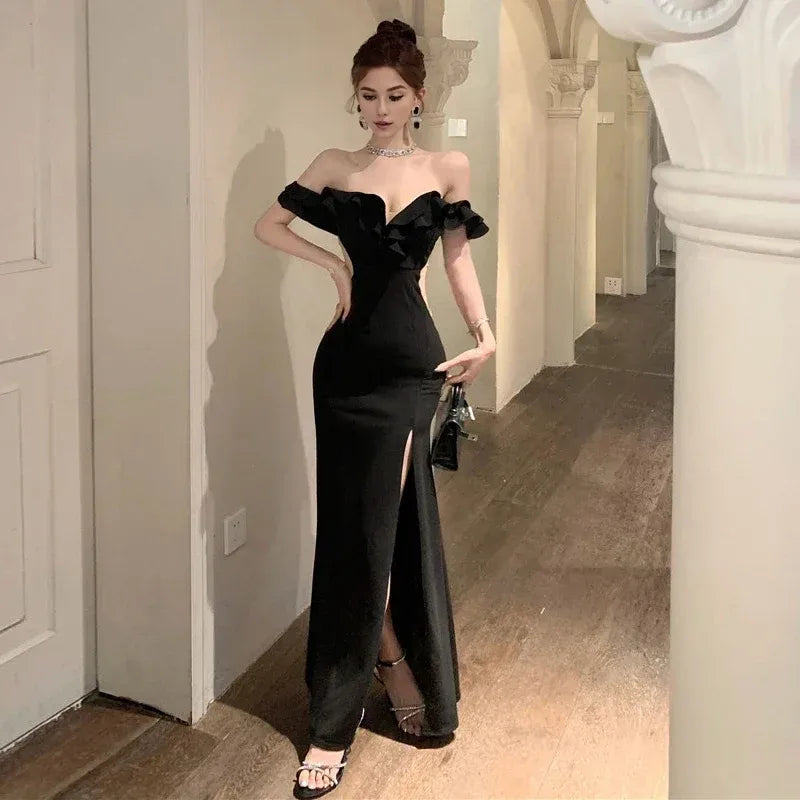 Wholesale Elegant High Waist Slim Wrapped Slit Long Prom Dresses New Evening Party Dress formal wear dresses