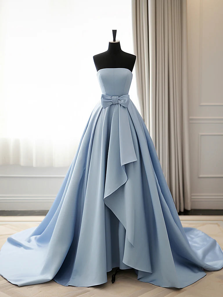 Wholesale Simple A-Line Satin Blue Long Prom Dress Blue Long Evening Dress gowns evening dresses