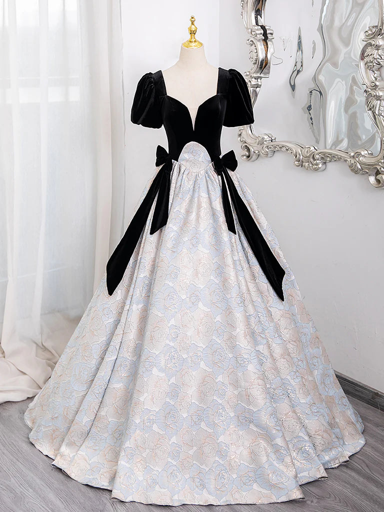 Wholesale A-Line Short sleeve Satin Velvet Long Prom Dress Black Long Formal Dress gowns evening dresses