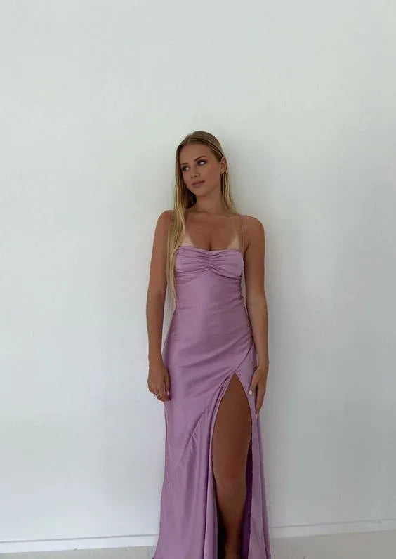 TingPo Wholesale Sexy Mermaid Straps Lilac Slit Long Prom Dress