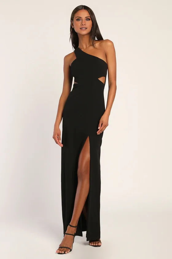 TingPo Wholesale Signature Elegance Show-Stopping Style Black One-Shoulder Cutout Maxi Dress formal wear dresses