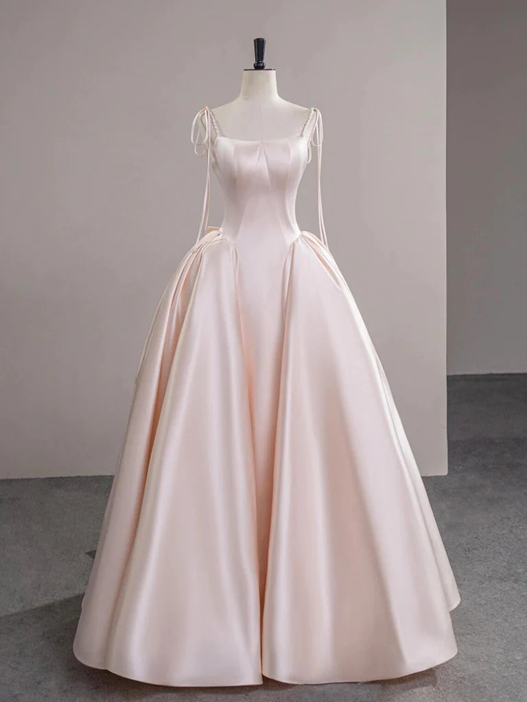 Wholesale A-Line Satin Champagne Pink Long Prom Dress Champagne Pink Formal Dress gowns evening dresses