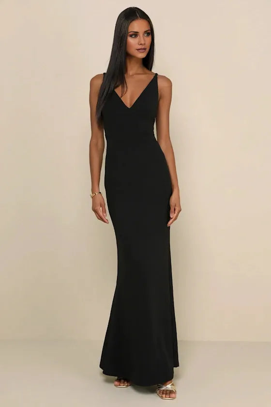 TingPo Wholesale Signature Elegance Melora Black Sleeveless Maxi Dress formal wear dresses