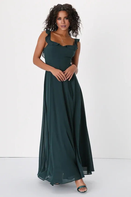 TingPo Wholesale Signature Elegance Dreamy Admiration Emerald Green Ruffled Maxi Dress formal wear dresses