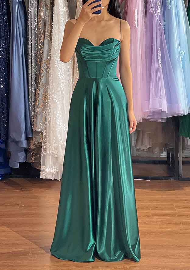 TingPo Wholesale A-line Sweetheart Sleeveless Long/Floor-Length Charmeuse Prom Dress With Pleated Split
