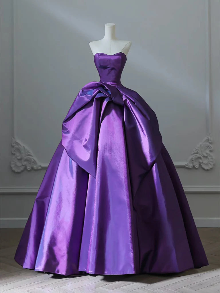 Wholesale A-Line Sweetheart Neck Satin Purple Long Prom Dress Satin Purple Long Formal Dress gowns evening dresses