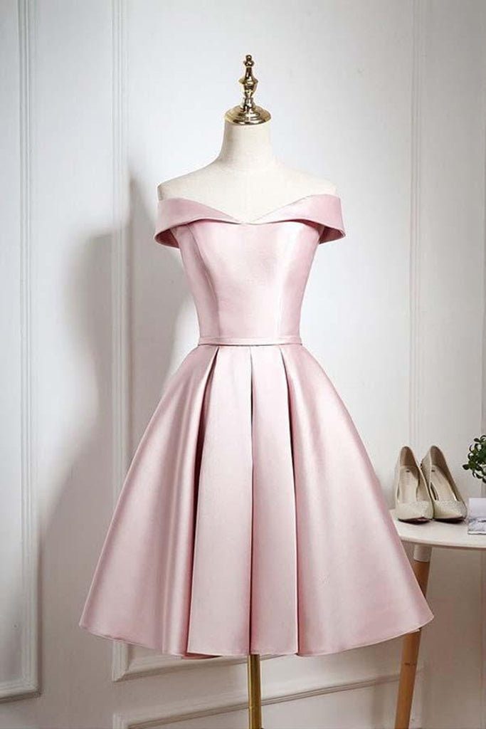 TingPo Wholesale Elegant Off-Shoulder Satin Short/Mini Homecoming Dress