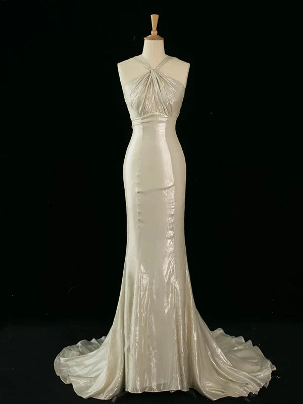 Wholesale Pretty Mermaid Halter Sequin Long Prom Dresses Party backless Evening Dress formal wear dresses