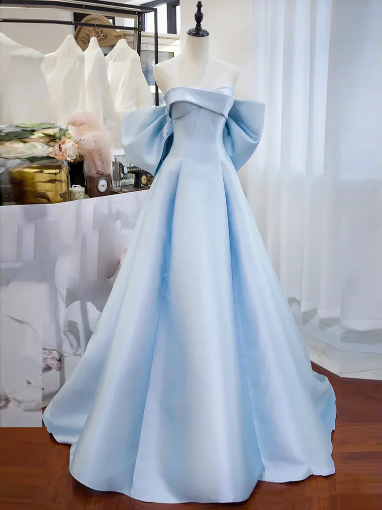 Wholesale Simple Satin Blue Long Prom Dress Blue Long Formal Dress gowns evening dresses