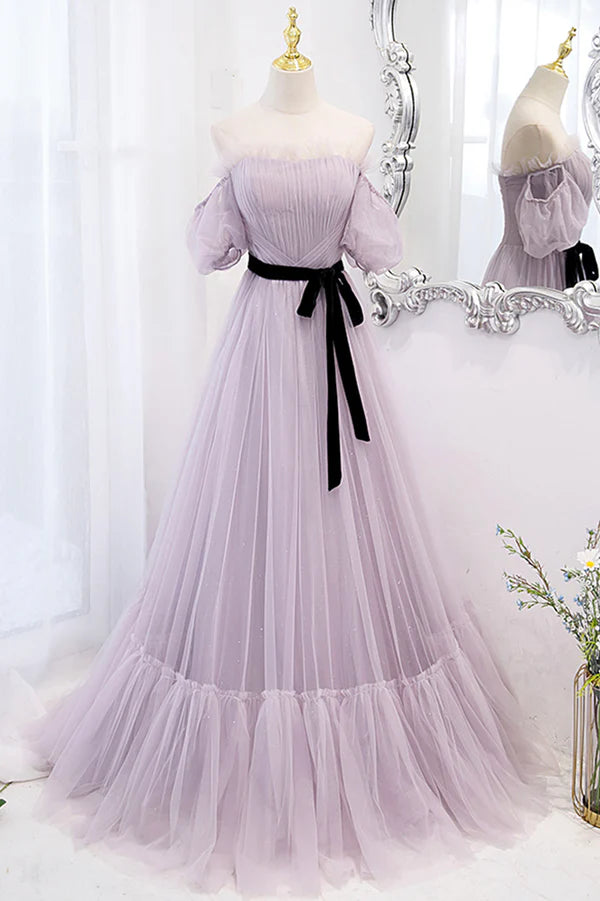 Wholesale Purple Tulle Long A-Line Prom Dress Purple Evening Formal Dress