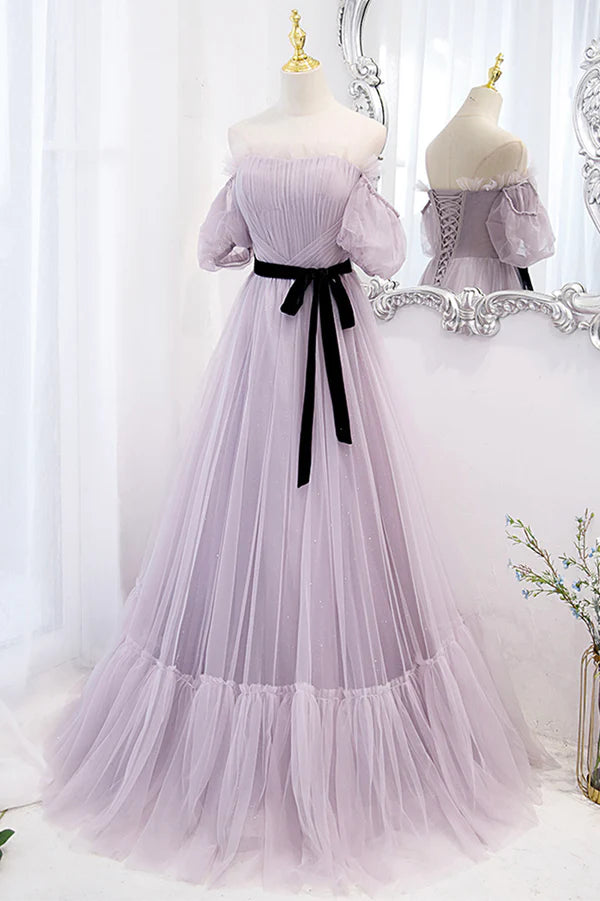 Wholesale Purple Tulle Long A-Line Prom Dress Purple Evening Formal Dress