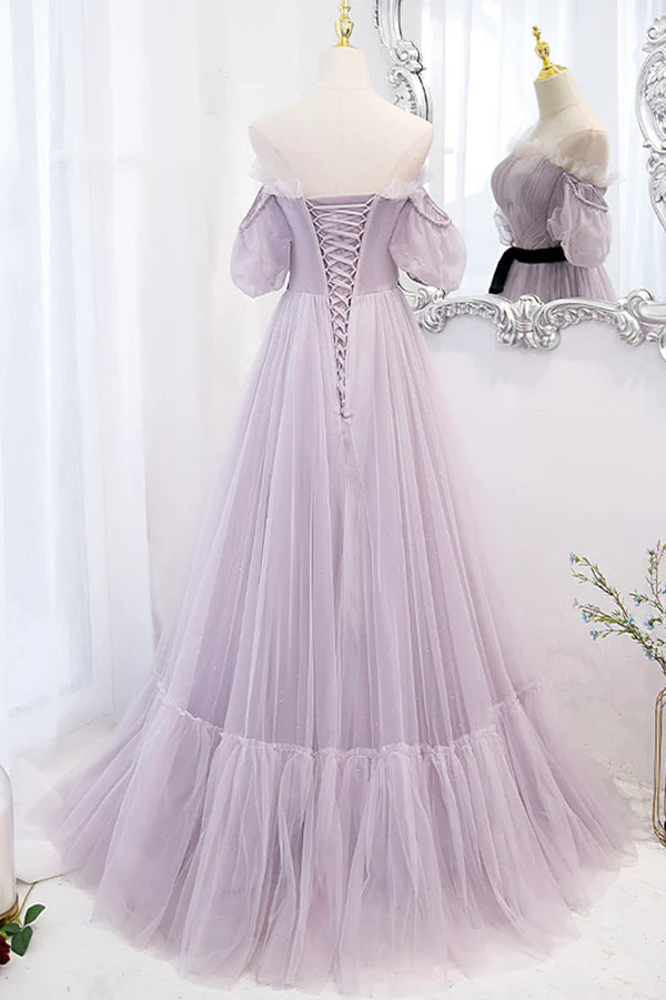 Wholesale Purple Tulle Long A-Line Prom Dress Purple Evening Formal Dress