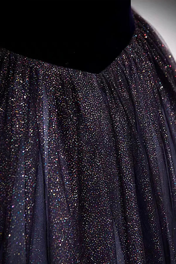 Wholesale Purple Scoop Tulle Long A-Line Prom Dress Lovely Short Sleeve Evening Dress