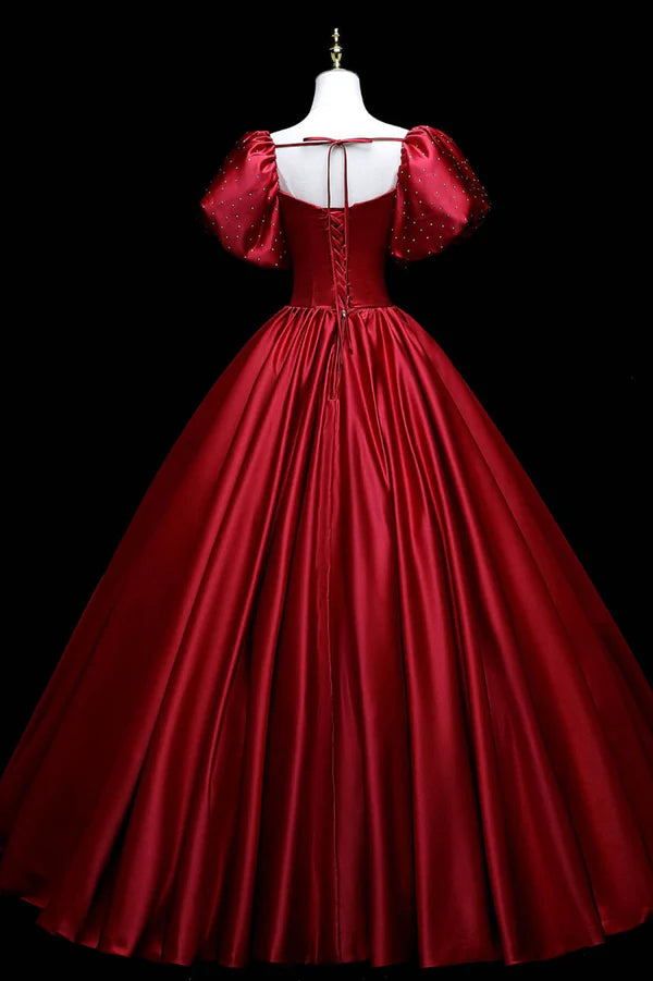Wholesale Burgundy Satin Long A-Line Prom Dress Burgundy Formal Evening Dress