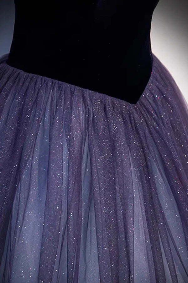 Wholesale Purple Tulle Off the Shoulder Prom Dress A-Line Evening Party Dress