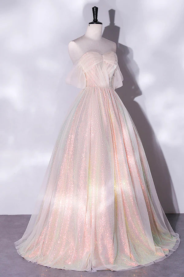 Wholesale Champagne Sequins Long A-Line Prom Dress Off the Shoulder Evening Party Dress