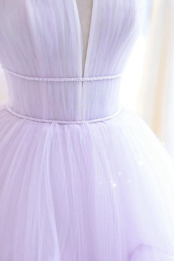 Wholesale Purple Tulle Long A-Line Prom Dress A-Line Strapless Evening Gown