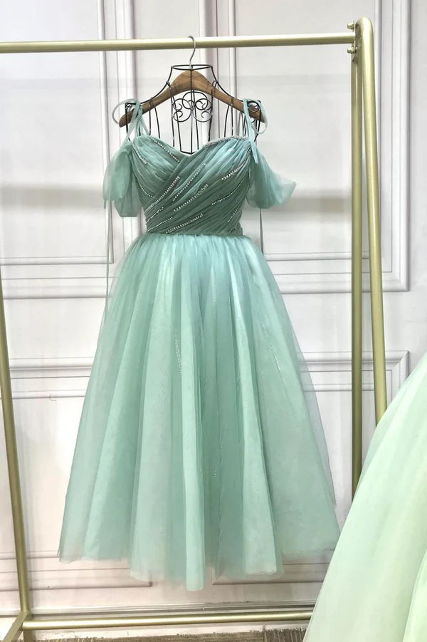 Wholesale Green Tulle Short A-Line Prom Dress Cute A-Line Homecoming Party Dress