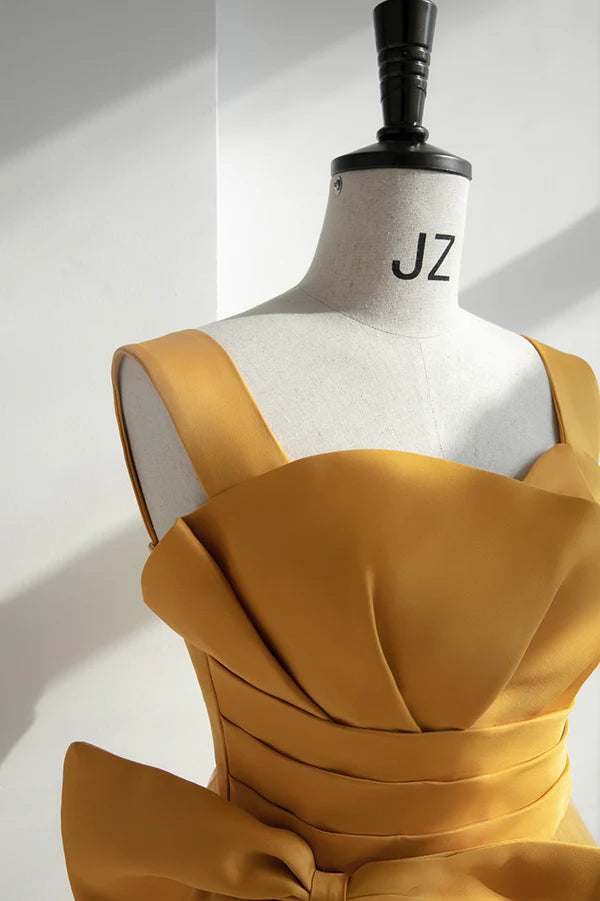 Wholesale Yellow Tulle Long A-Line Prom Dress Cute Evening Dress with Bow