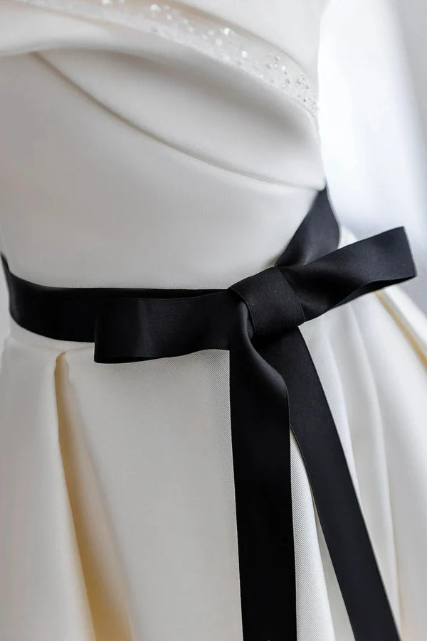 Wholesale Champagne Satin Long A-Line Prom Dress Strapless Formal Evening Dress