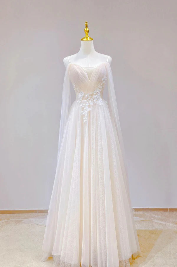 Wholesale Champagne Tulle Long Prom Dress with Lace Off the Shoulder Evening Dress