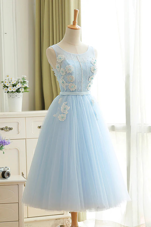 Wholesale Blue Tulle Lace Short Prom Dress A-Line Homecoming Party Dress