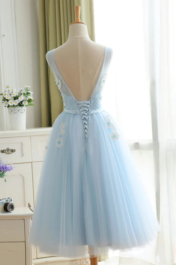 Wholesale Blue Tulle Lace Short Prom Dress A-Line Homecoming Party Dress