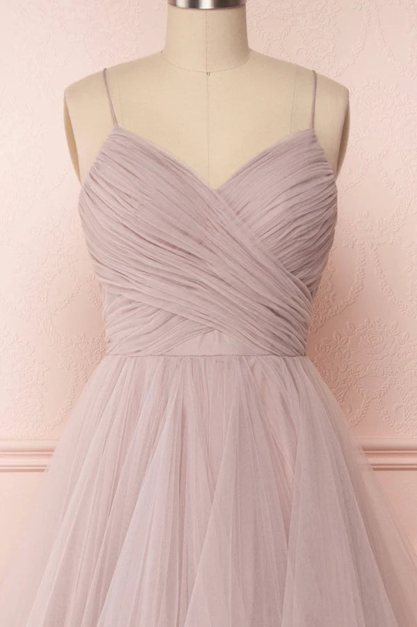 Wholesale A-Line Tulle Layers Long Formal Dress Cute V-Neck Evening Party Dress