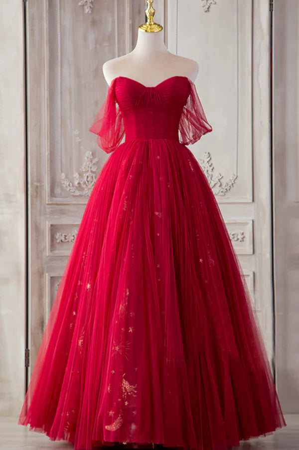 Wholesale The Red Strapless Tulle Long A-Line Prom Dress