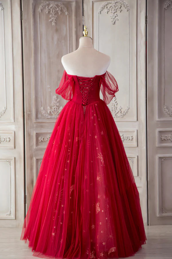 Wholesale The Red Strapless Tulle Long A-Line Prom Dress