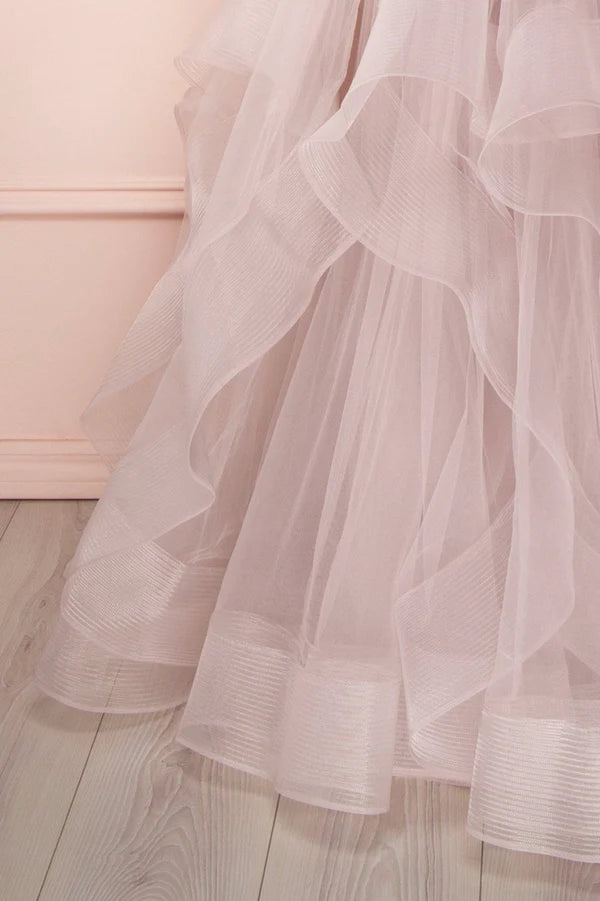 Wholesale A-Line Tulle Layers Long Formal Dress Cute V-Neck Evening Party Dress