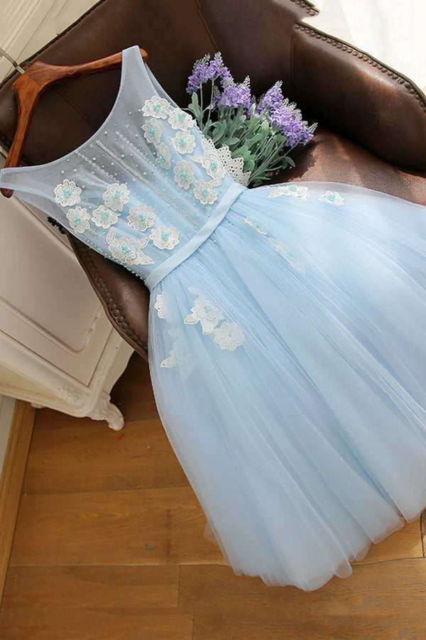 Wholesale Blue Tulle Lace Short Prom Dress A-Line Homecoming Party Dress