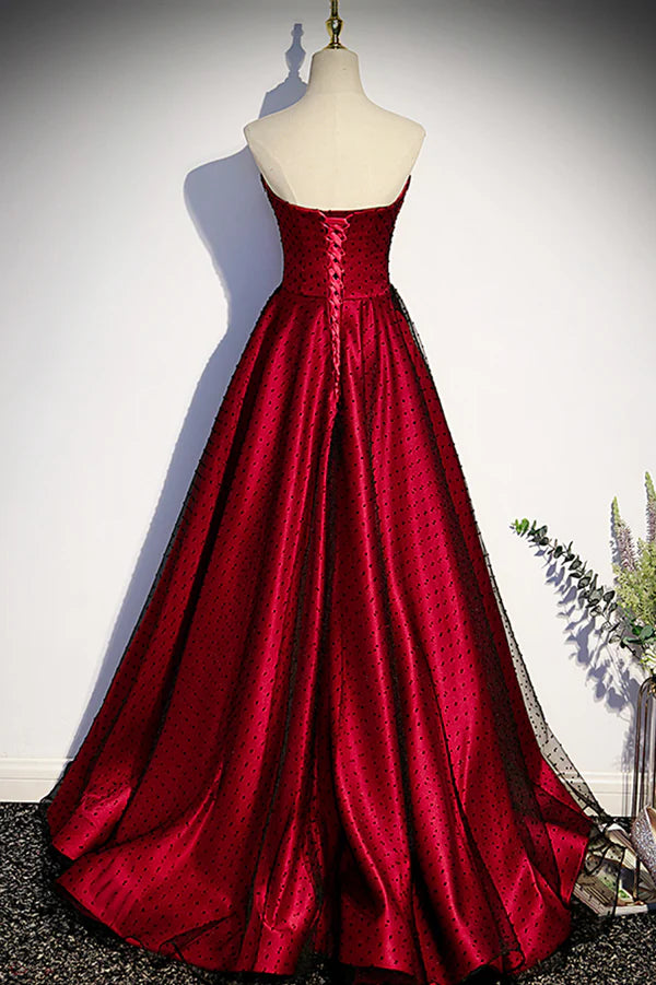 Wholesale Burgundy Satin Tulle Long Prom Dress Off the Shoulder Formal Evening Dress