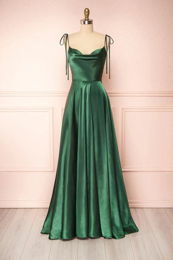 Wholesale Simple Satin Long A-Line Prom Dress Spaghetti Straps Evening Dress