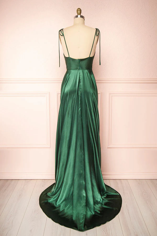 Wholesale Simple Satin Long A-Line Prom Dress Spaghetti Straps Evening Dress