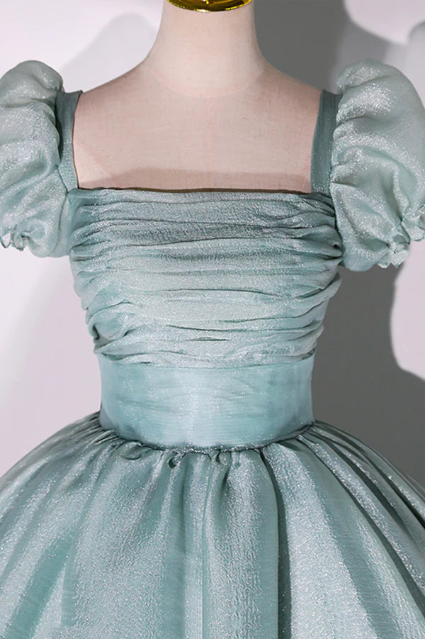 Wholesale Green Tulle Long A-Line Prom Dress Cute Short Sleeve Evening Party Dress