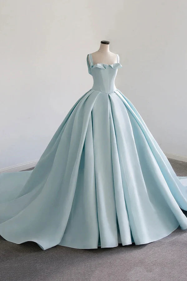 Wholesale Blue Satin Long A-Line Formal Dress Beautiful Blue Prom Evening Dress