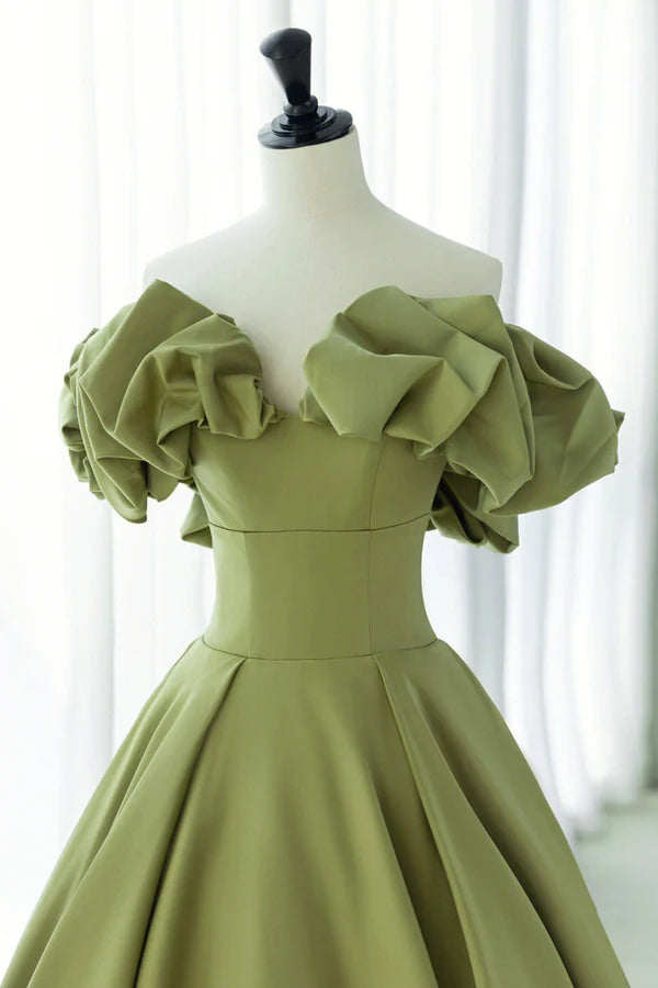 Wholesale Green Satin Long Prom Dress Green A-Line Evening Dress