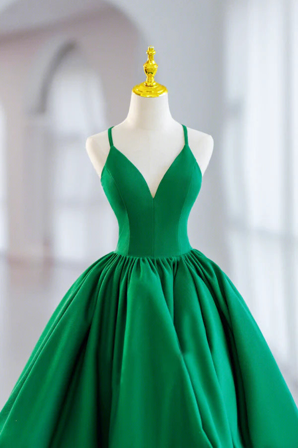 Wholesale Green Satin Short A-Line Prom Dress Green V-Neck Party Dress