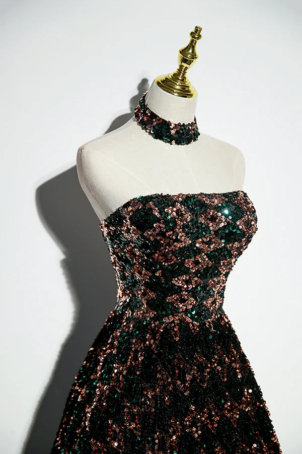 Wholesale Stylish Sequins Long A-Line Prom Dress Shiny Strapless Evening Dress