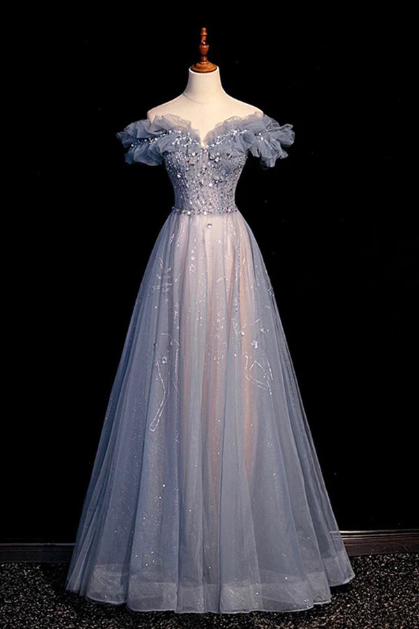 Wholesale High Quality Tulle Long Prom Dress with Beaded A-Line Evening Party Dress