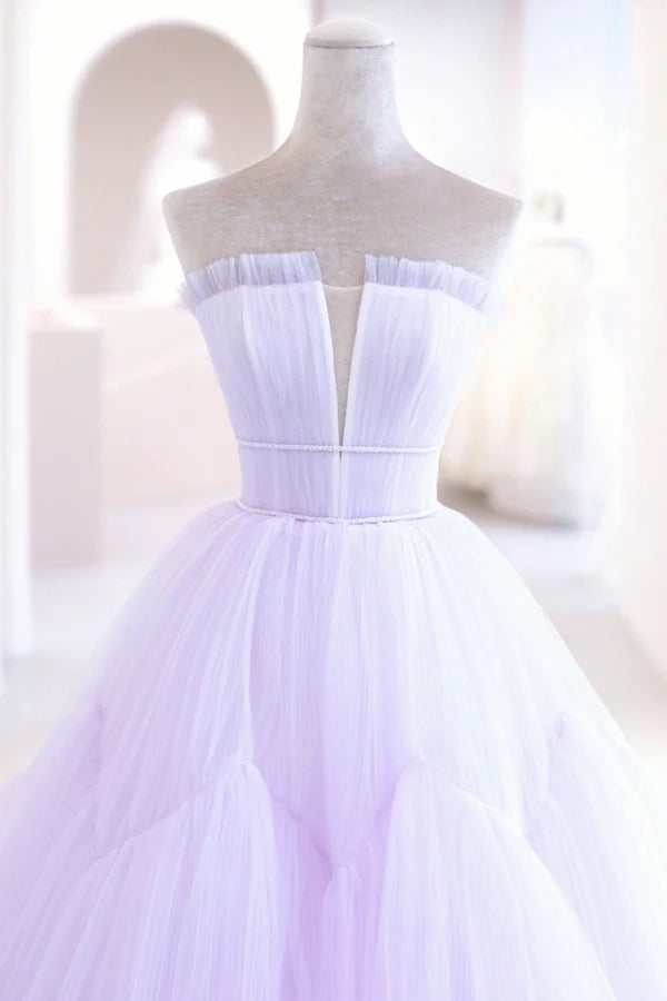 Wholesale Purple Tulle Long A-Line Prom Dress A-Line Strapless Evening Gown