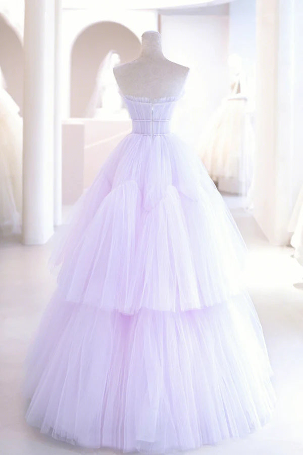 Wholesale Purple Tulle Long A-Line Prom Dress A-Line Strapless Evening Gown