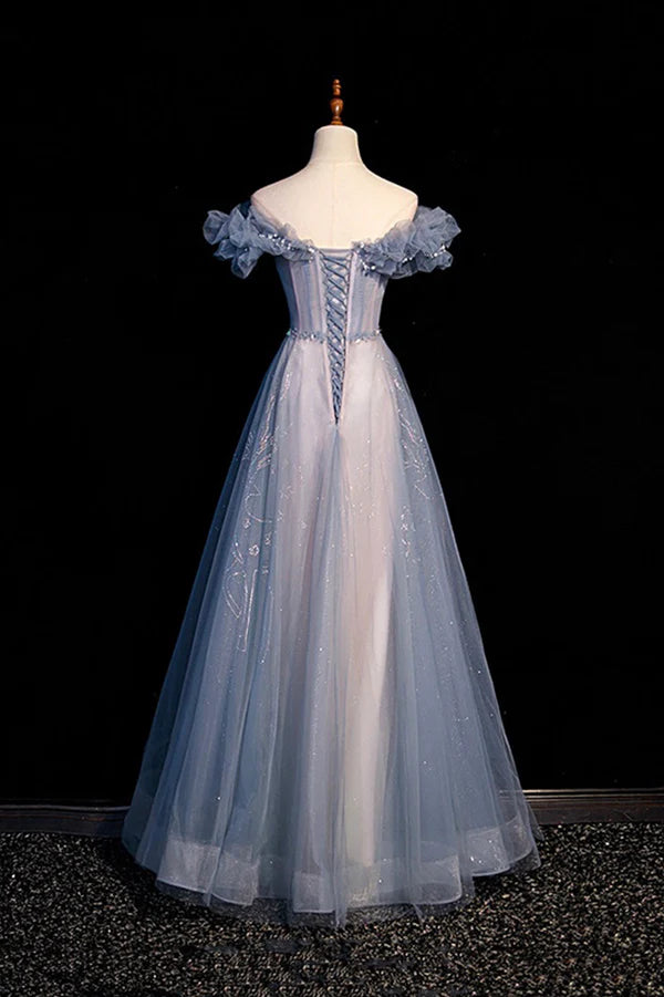 Wholesale High Quality Tulle Long Prom Dress with Beaded A-Line Evening Party Dress