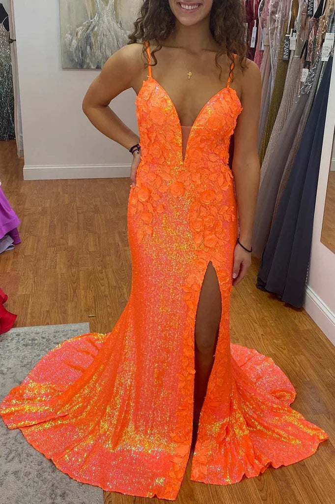 Wholesale Elegant Mermaid Light Blue Sequins Long Prom Dress with Floral Appliques