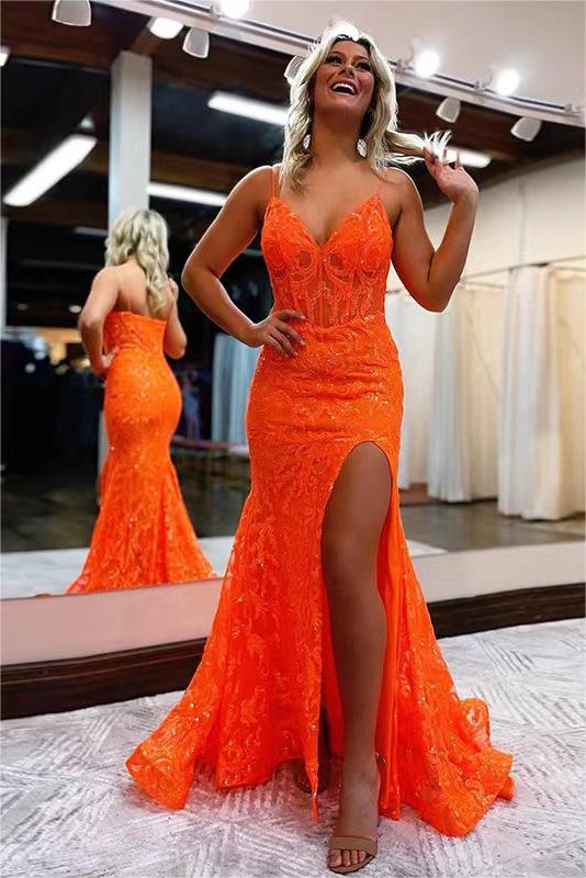 Wholesale Spaghetti Straps Evening Dress Mermaid Prom Dresses with Split